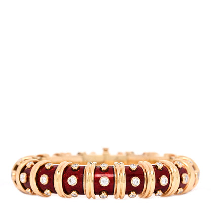 Tiffany 18K Yellow Gold Enamel Diamond Schlumberger Bracelet Red 2 of 3