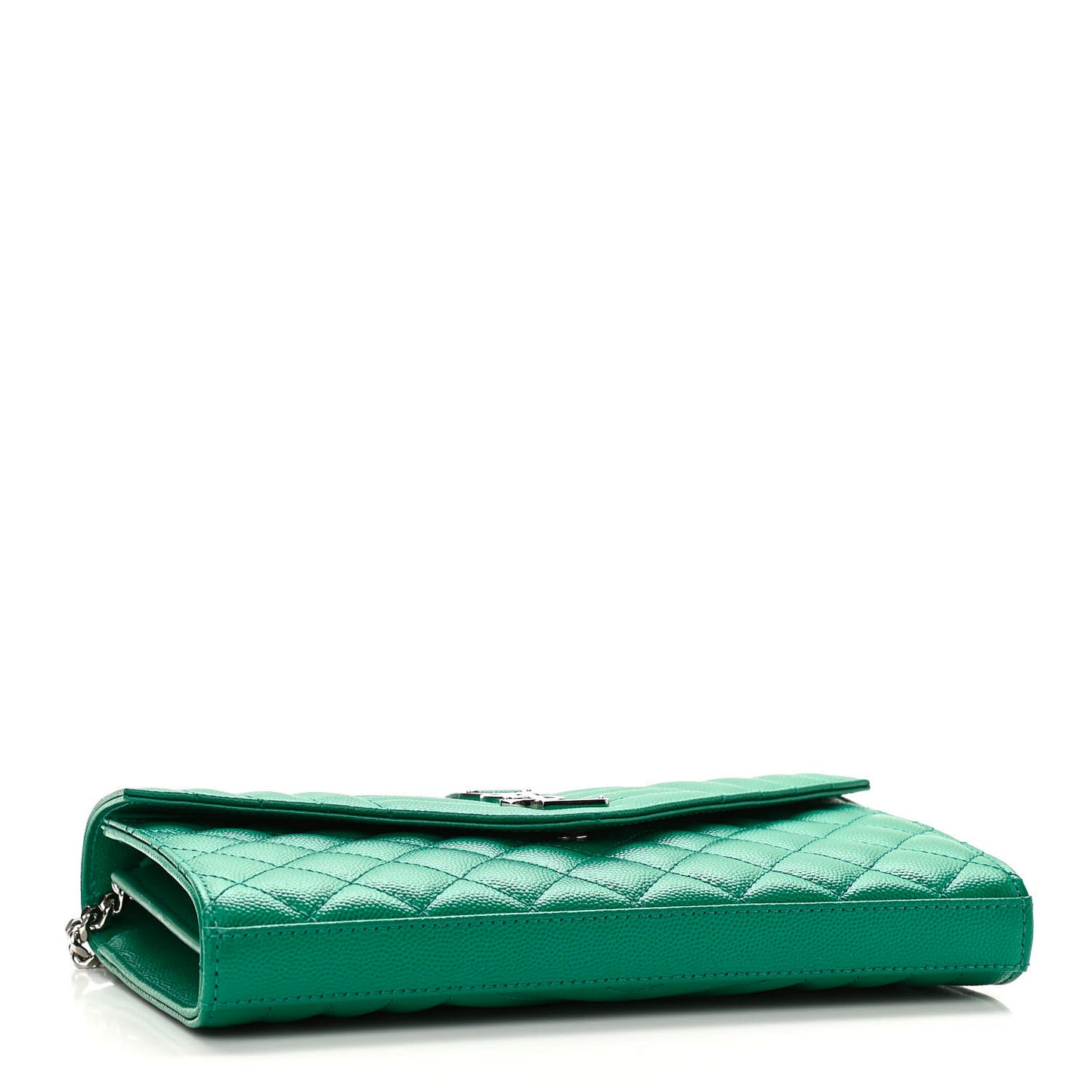 Grain De Poudre Mixed Matelasse Triquilt Monogram Chain Wallet Malachite