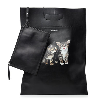Balenciaga Calfskin Printed Kitten Plastic Bag Shopper S Black 1 of 9