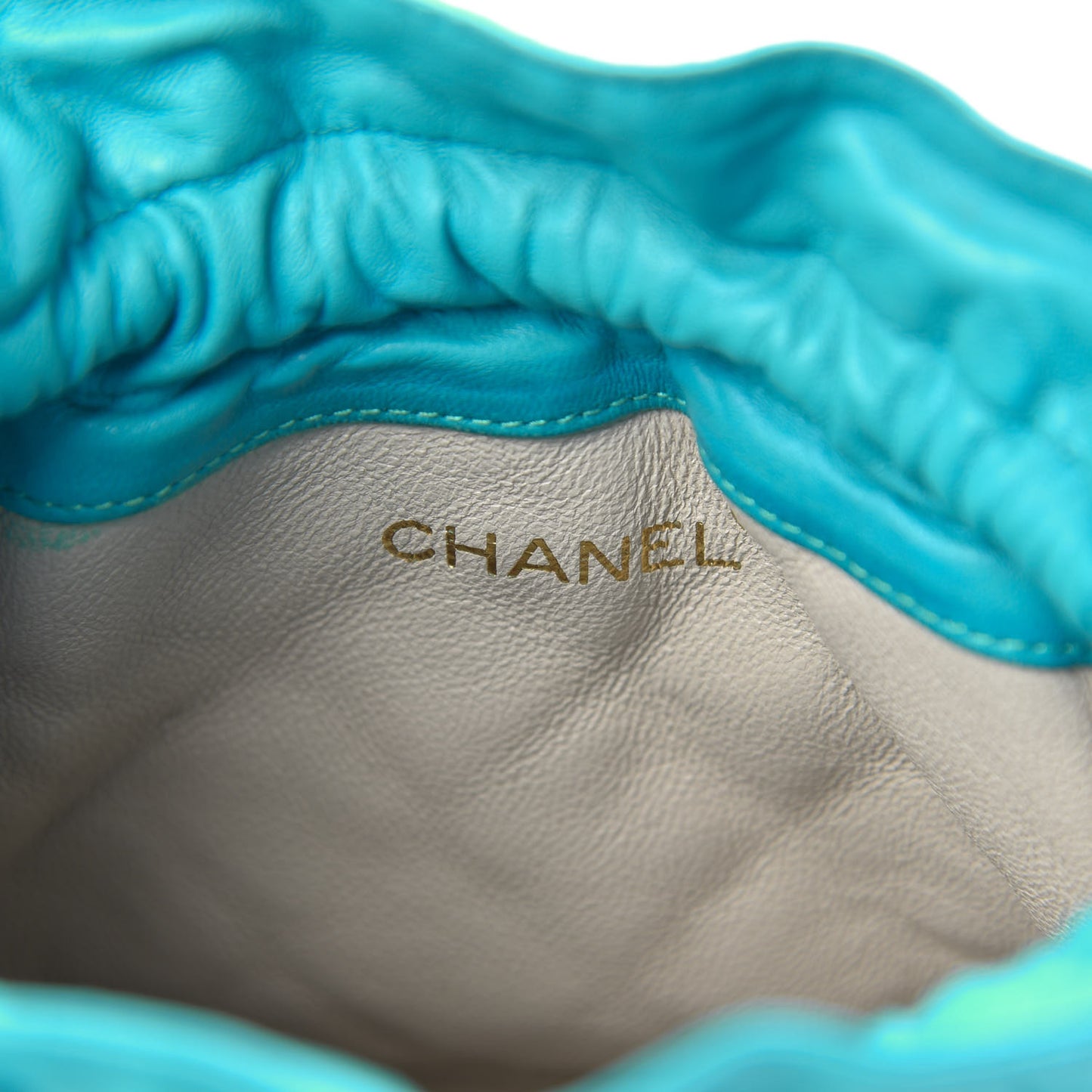 Lambskin Quilted Tassel Drawstring Pouch Blue