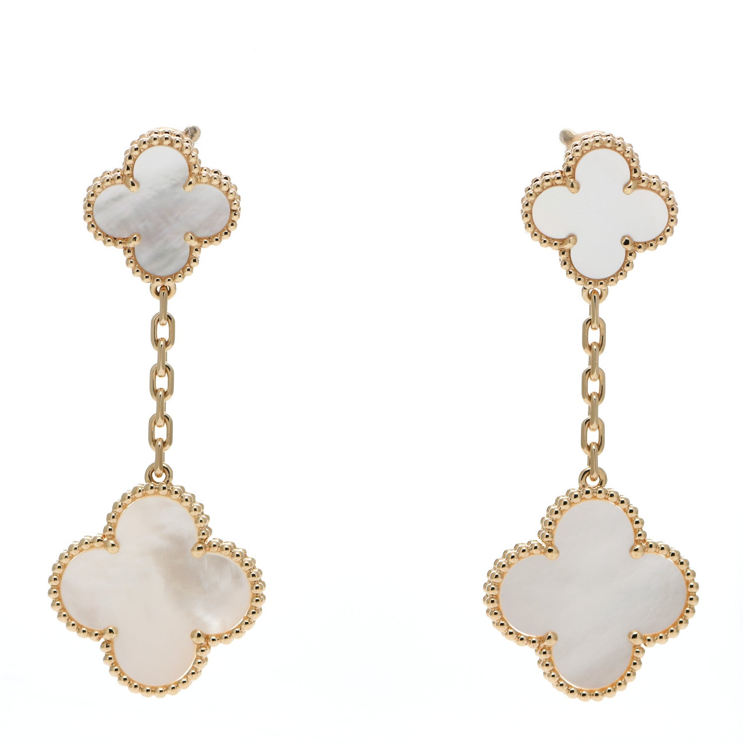 Van Cleef & Arpels 18K Yellow Gold Mother of Pearl 2 Motifs Magic Alhambra Earrings 1 of 5