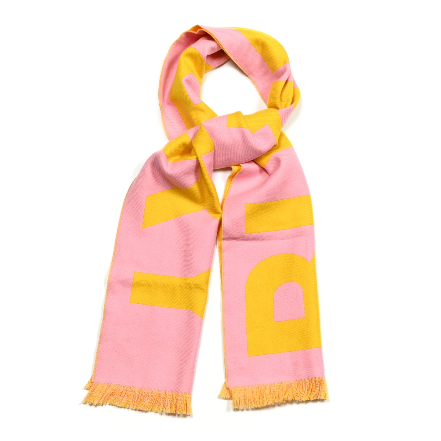 Wool Silk Jacquard Logo Scarf Yellow Pink