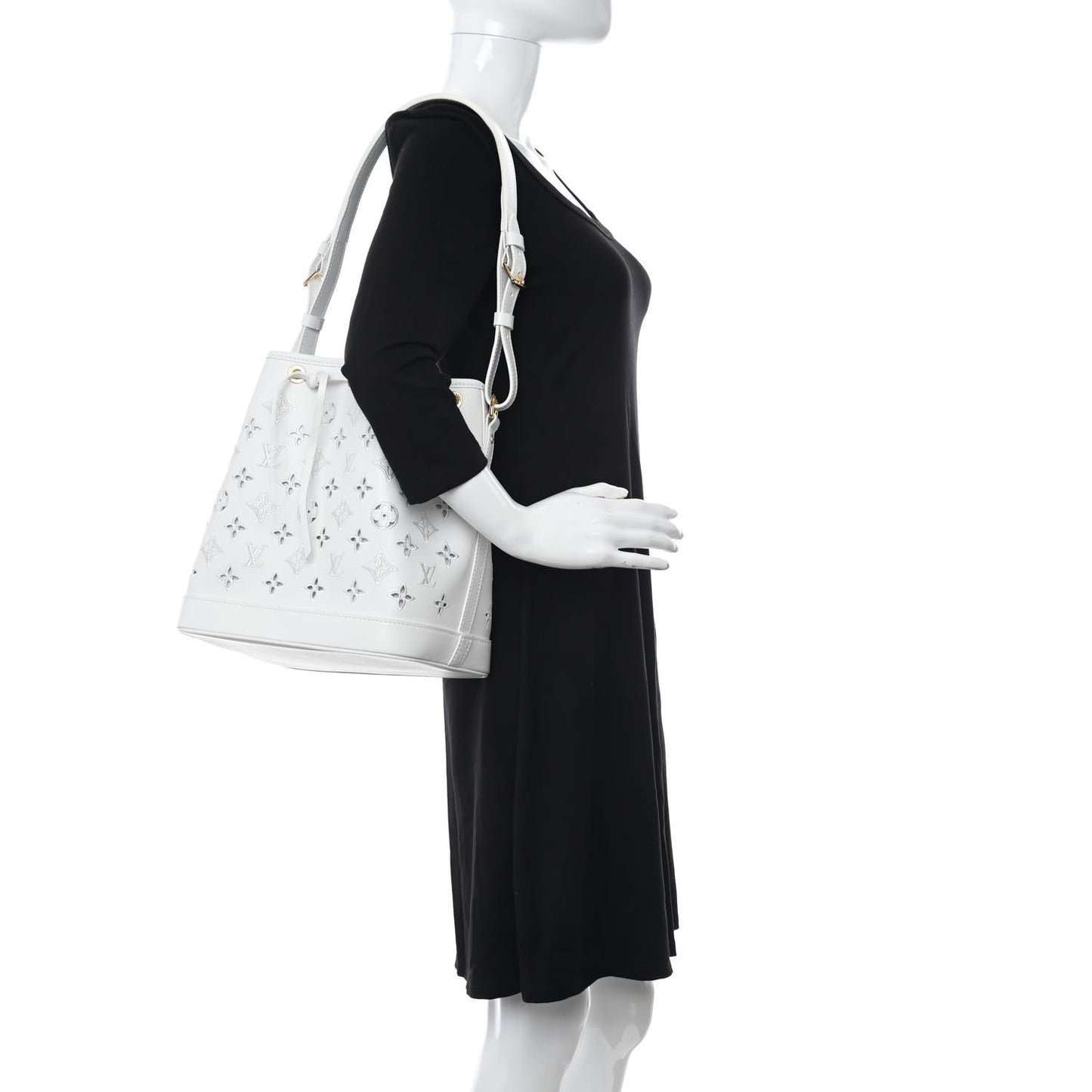 Calfskin Monogram Cutout Petit Noe White