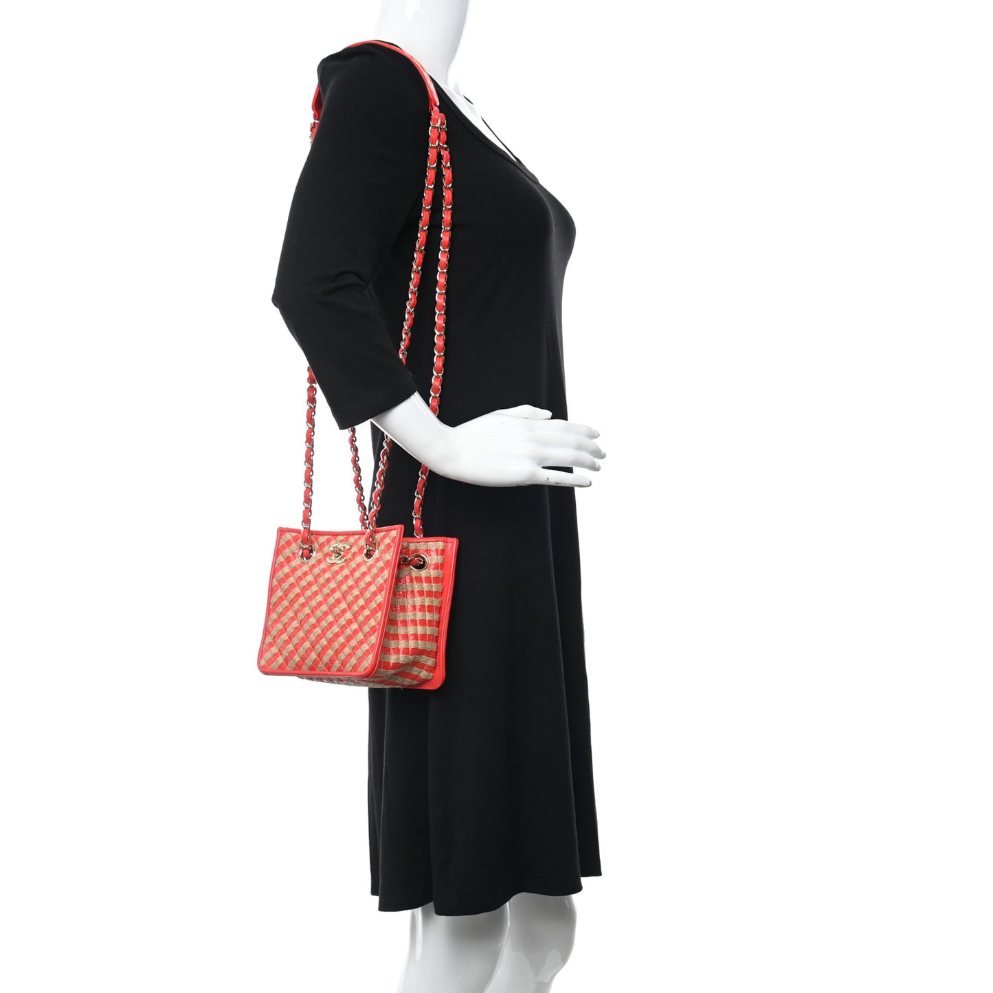 Raffia Jute Striped Urban Jungle Bucket Bag Red Beige