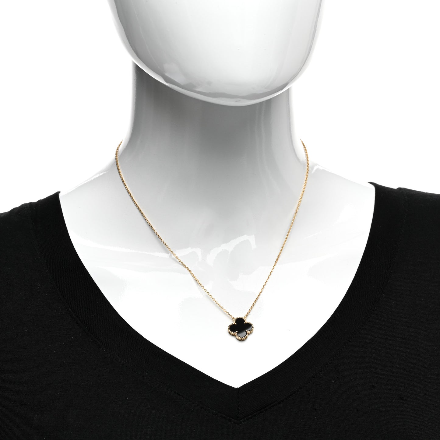 18K Yellow Gold Black Onyx Vintage Alhambra Pendant Necklace