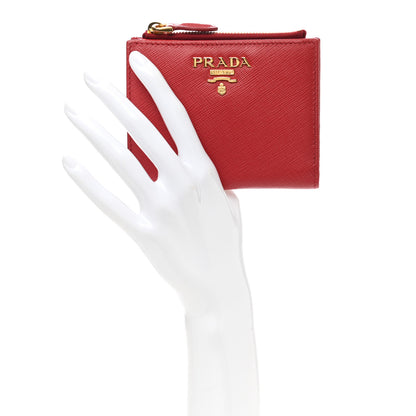Prada Saffiano Zip Top Compact Wallet Fuoco 2 of 6