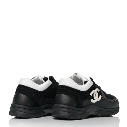 Chanel Mesh Suede Grained Calfskin Womens CC Sneakers 39.5 Black White 4 of 7