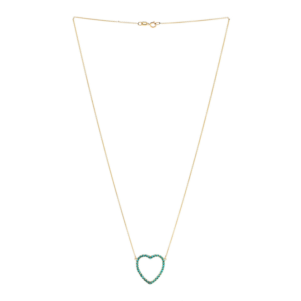 Jennifer Meyer 18K Yellow Gold Turquoise Open Heart Pendant Necklace 3 of 6