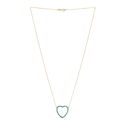 Jennifer Meyer 18K Yellow Gold Turquoise Open Heart Pendant Necklace 3 of 6