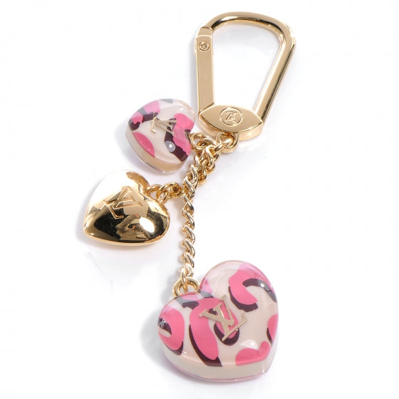 Leopard Heart Bag Charm Key Holder Blanc Corail