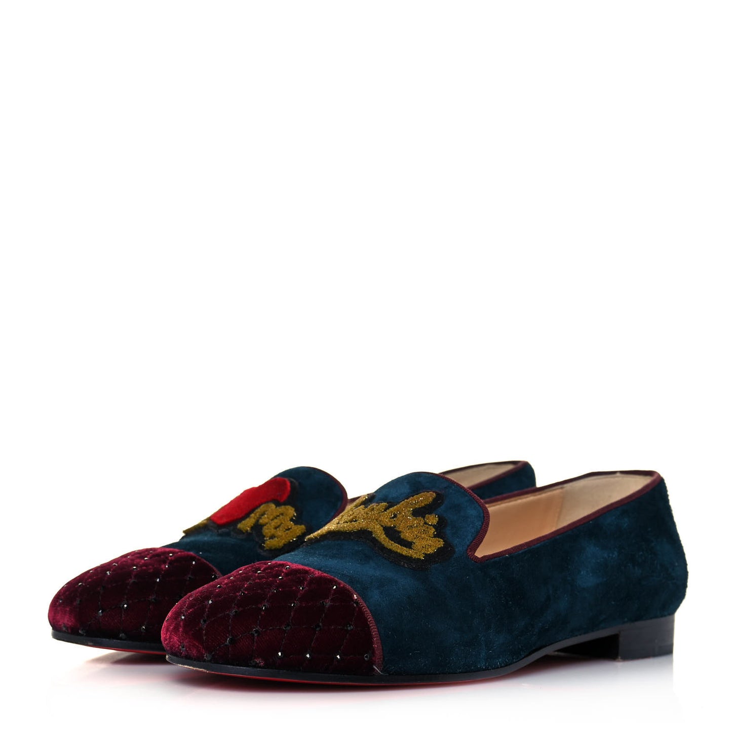 Velvet Veau Velours Cap Toe I Love My Loubies Loafers 38 Rouge Imperial Blue Kohl