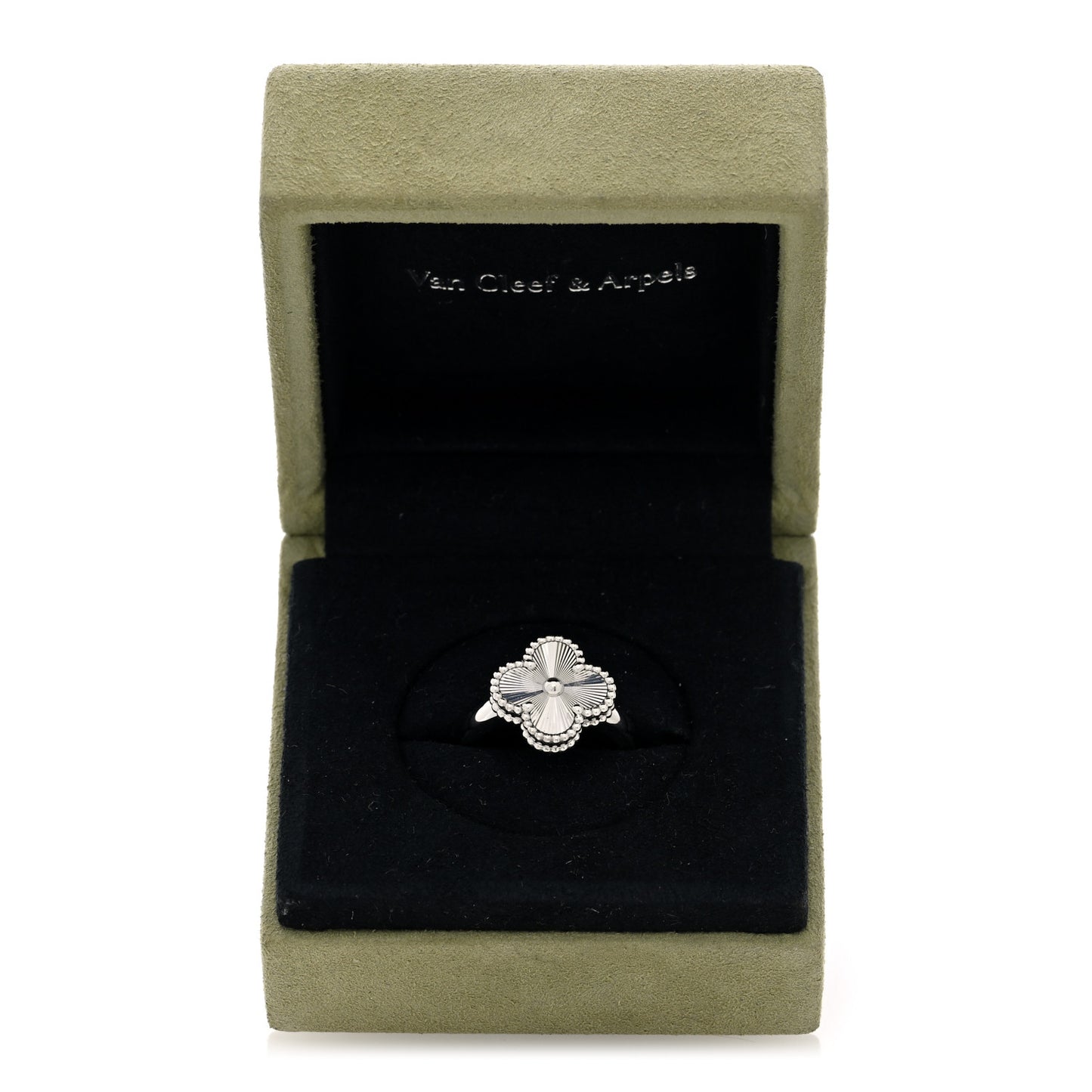 18K White Gold Guilloche Vintage Alhambra Ring 54 6.75 54/6.75