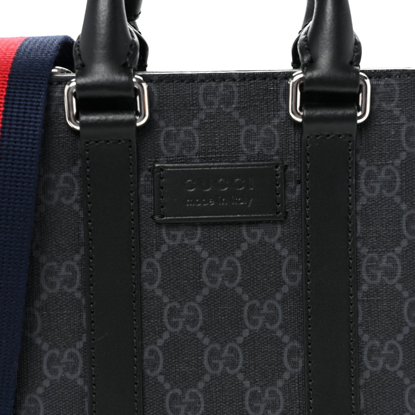 GG Supreme Monogram Appia Calfskin Web Mini Tote Bag Black