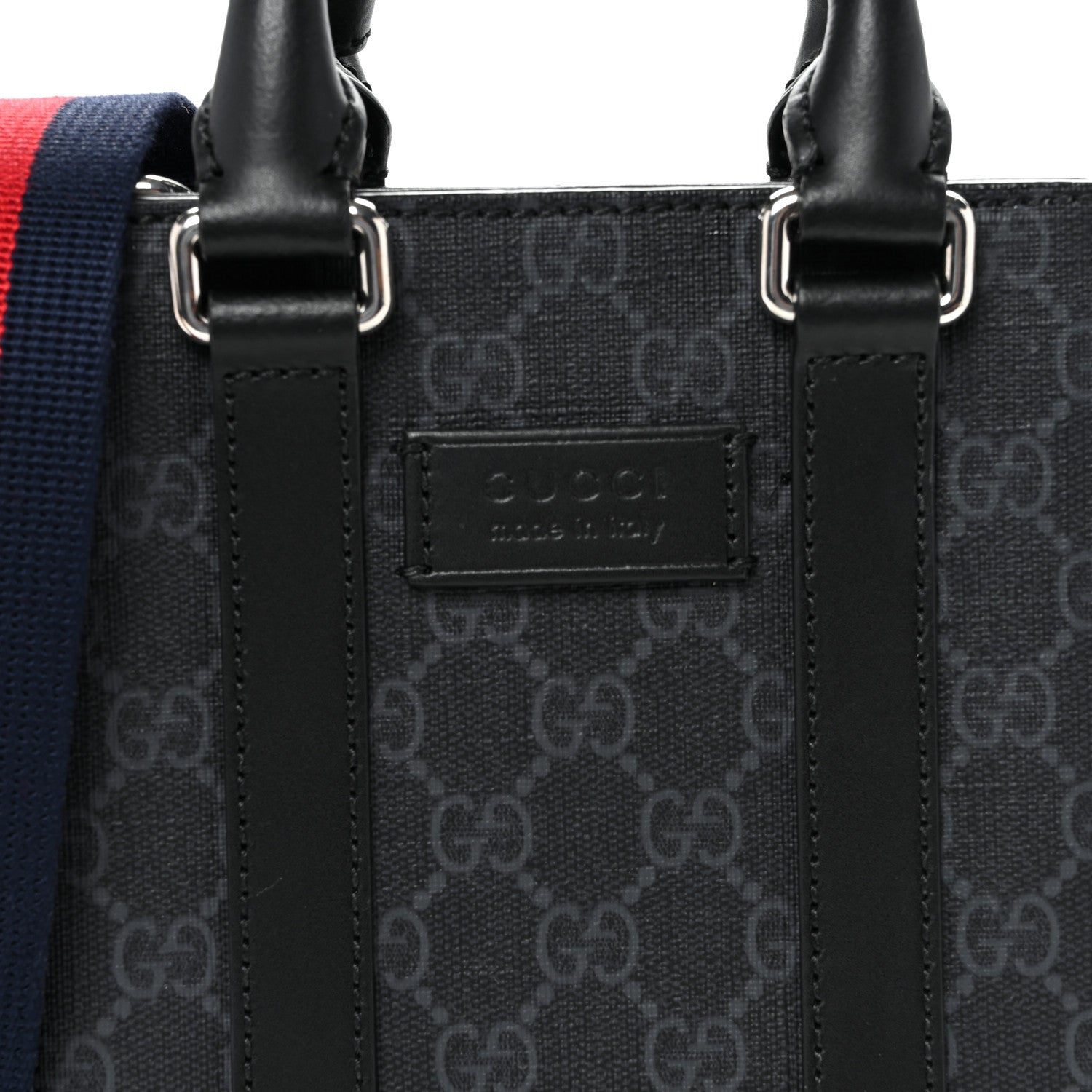 Gucci GG Supreme Monogram Appia Calfskin Web Mini Tote Bag Black 7 of 9