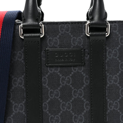 Gucci GG Supreme Monogram Appia Calfskin Web Mini Tote Bag Black 7 of 9