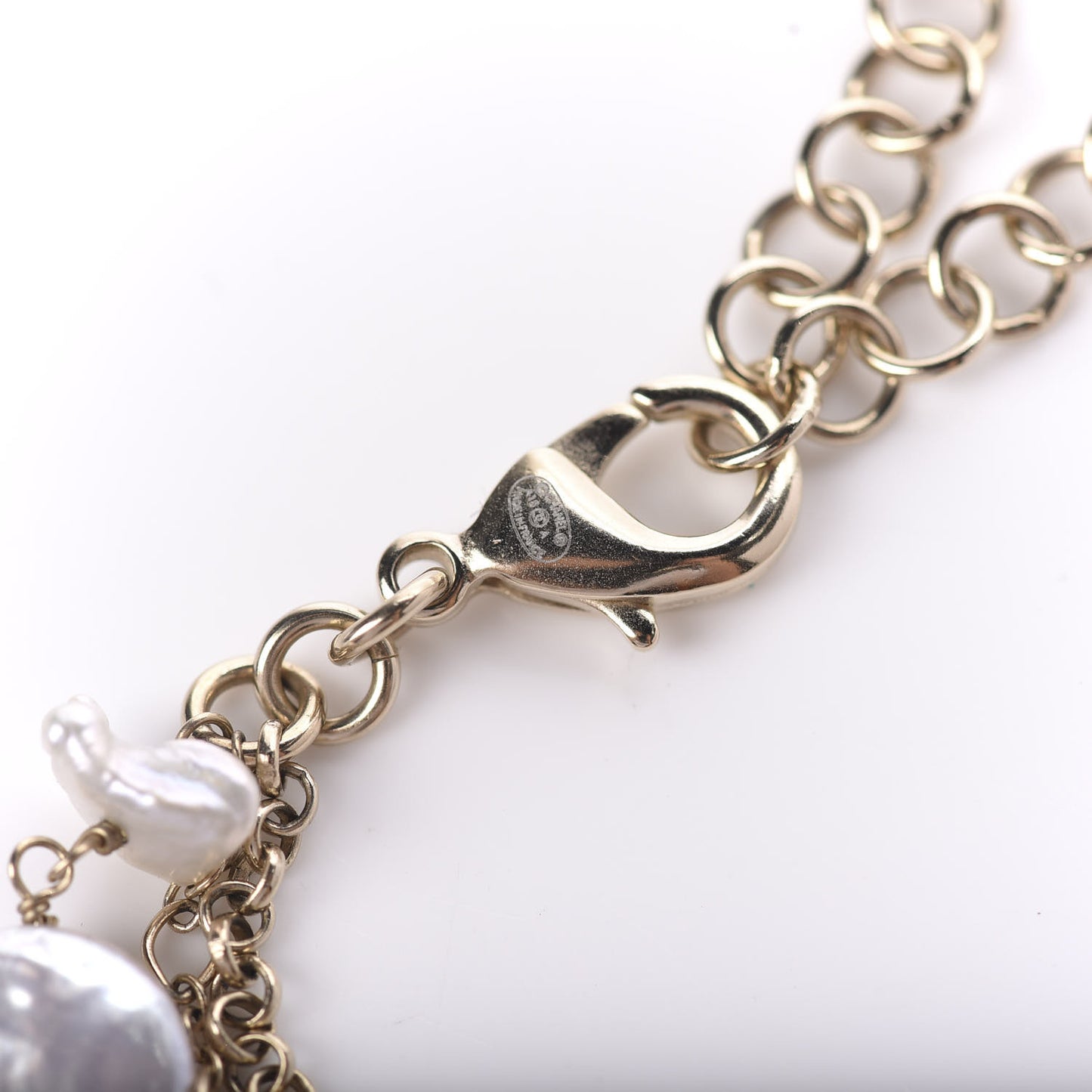 Pearl Crystal CC Long Necklace Gold
