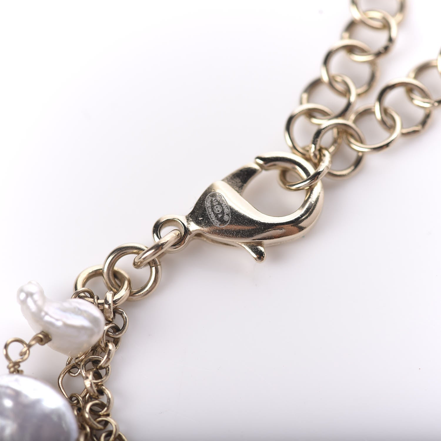 Chanel Pearl Crystal CC Long Necklace Gold 4 of 5