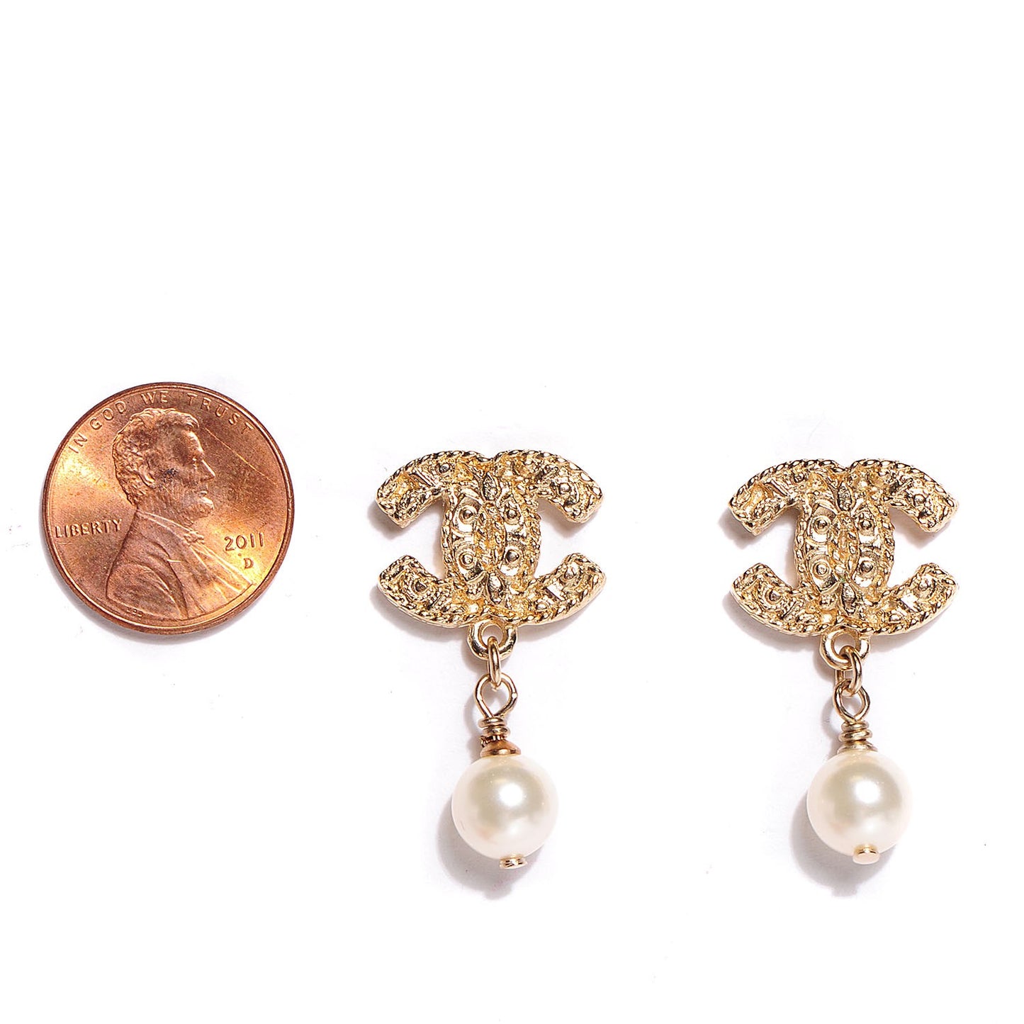 Pearl CC Drop Earrings Gold