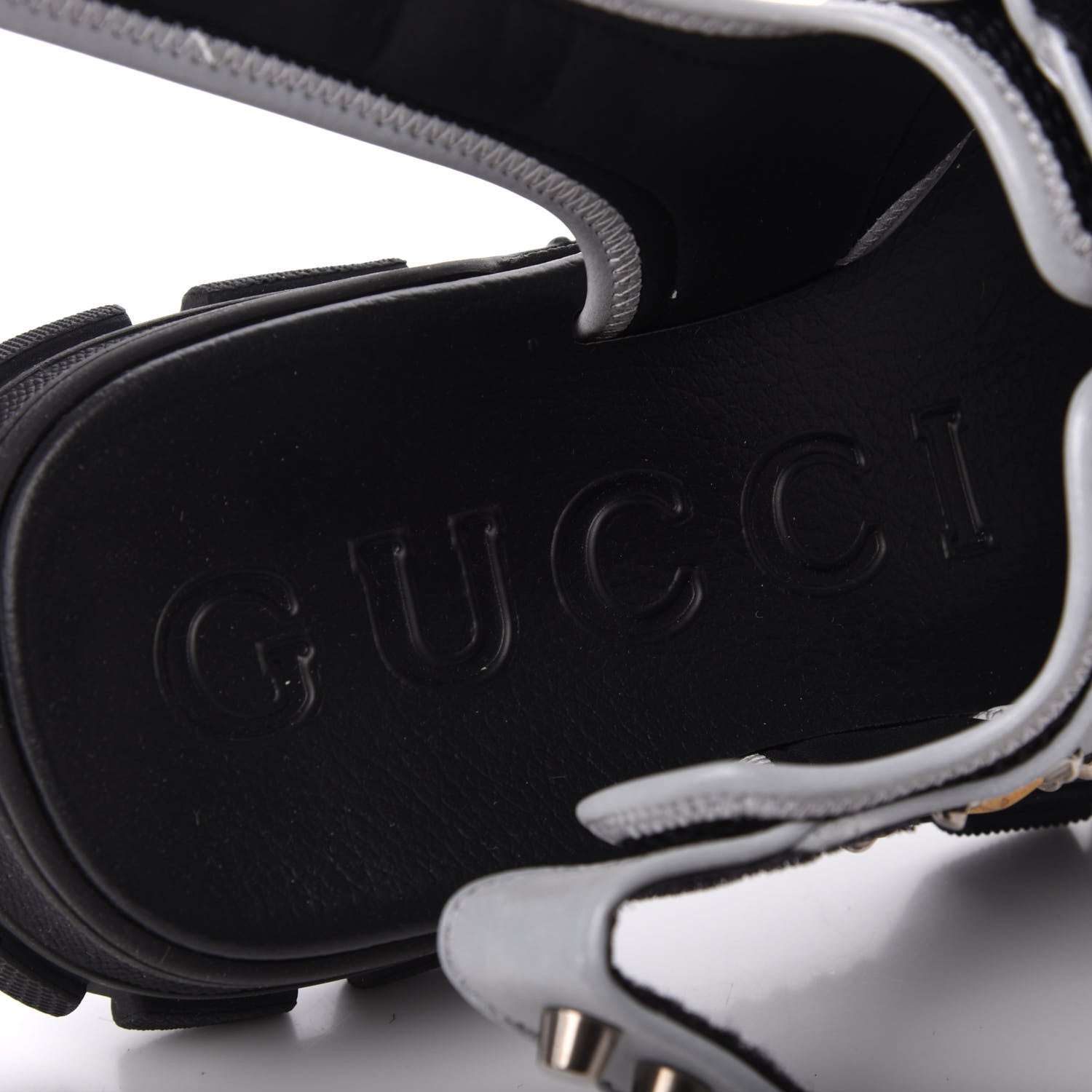 Gucci Technical Canvas Calfskin Reflective Studded Mens Aguru Sandals 9 Silver Black 6 of 8