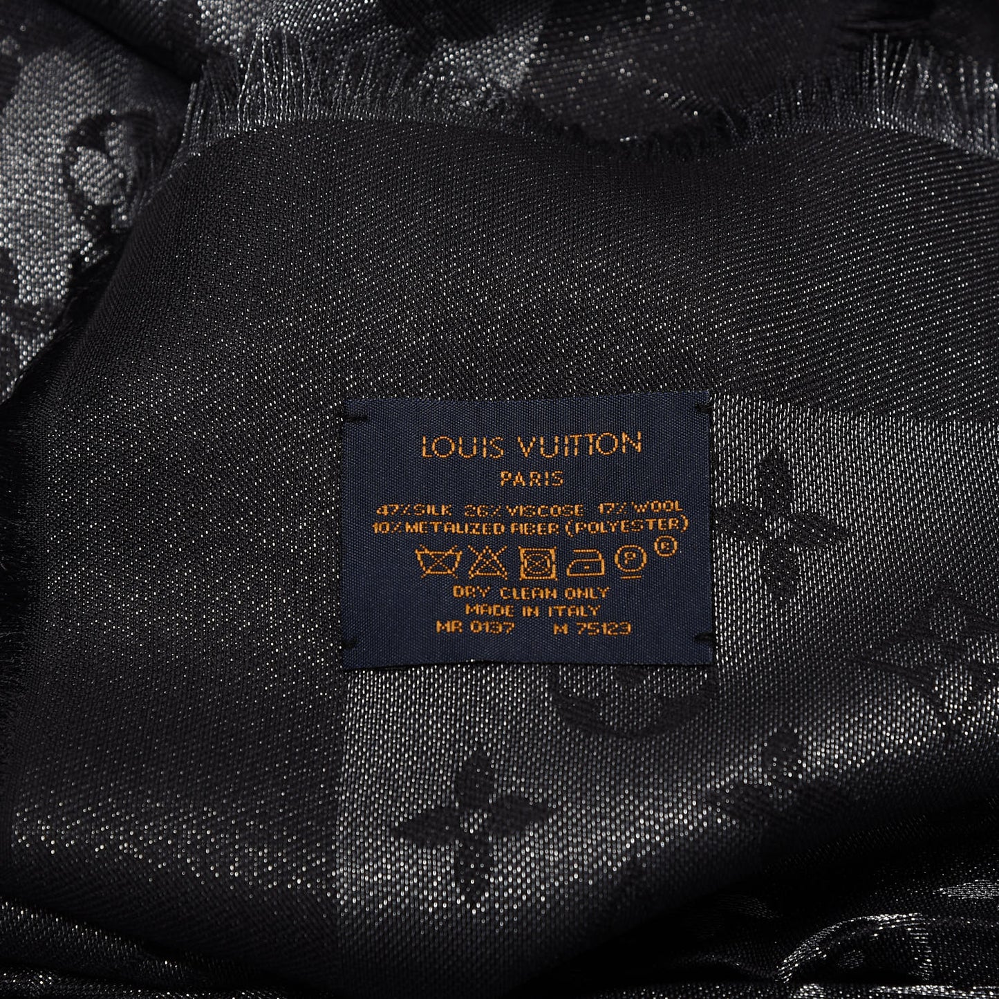 Silk Lurex Wool Monogram Shine Shawl Black