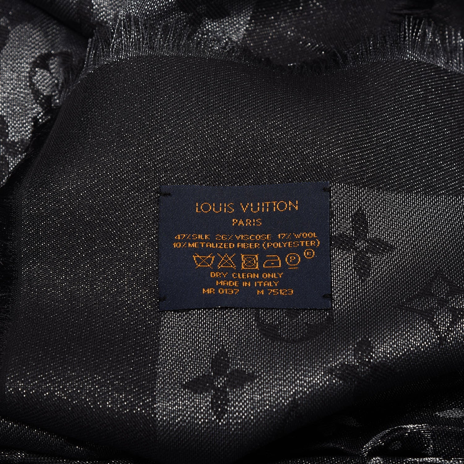 Louis Vuitton Silk Lurex Wool Monogram Shine Shawl Black 6 of 6