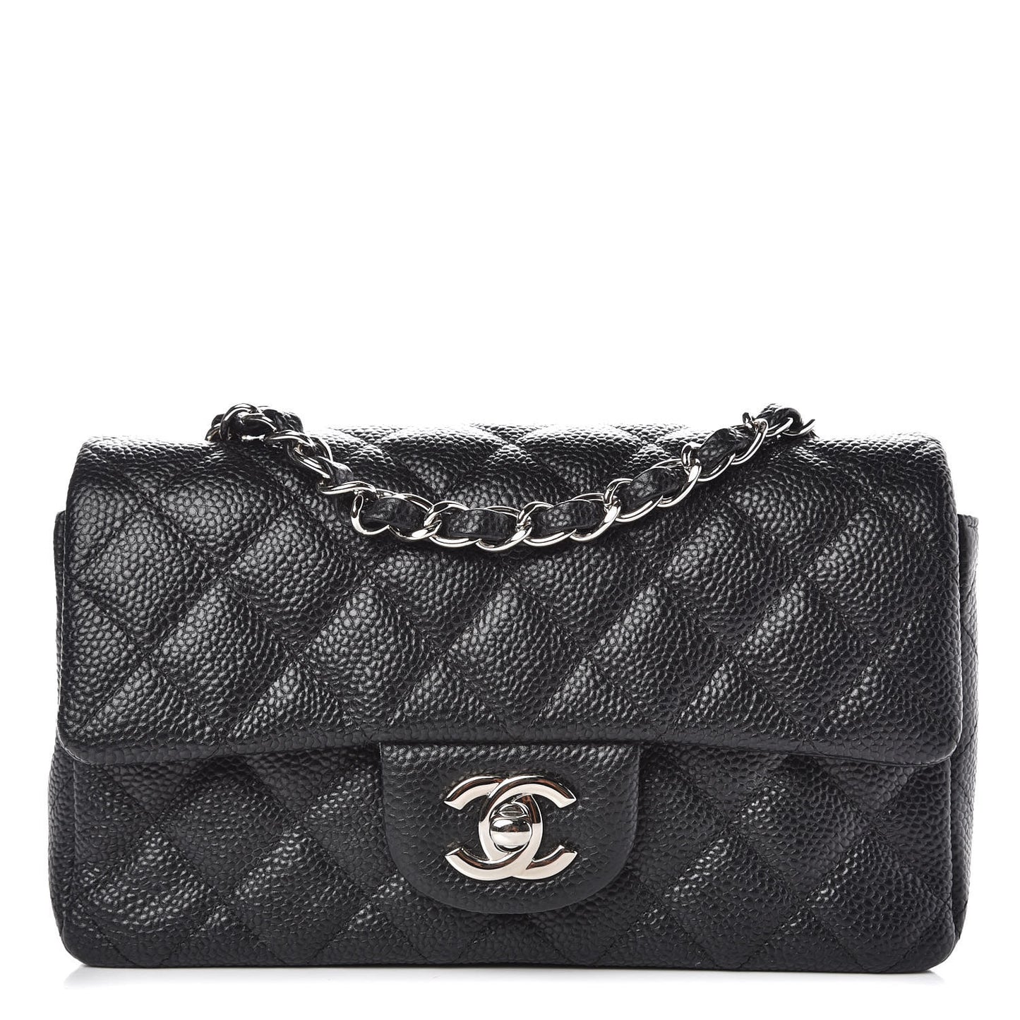 Iridescent Caviar Quilted Mini Rectangular Flap Black
