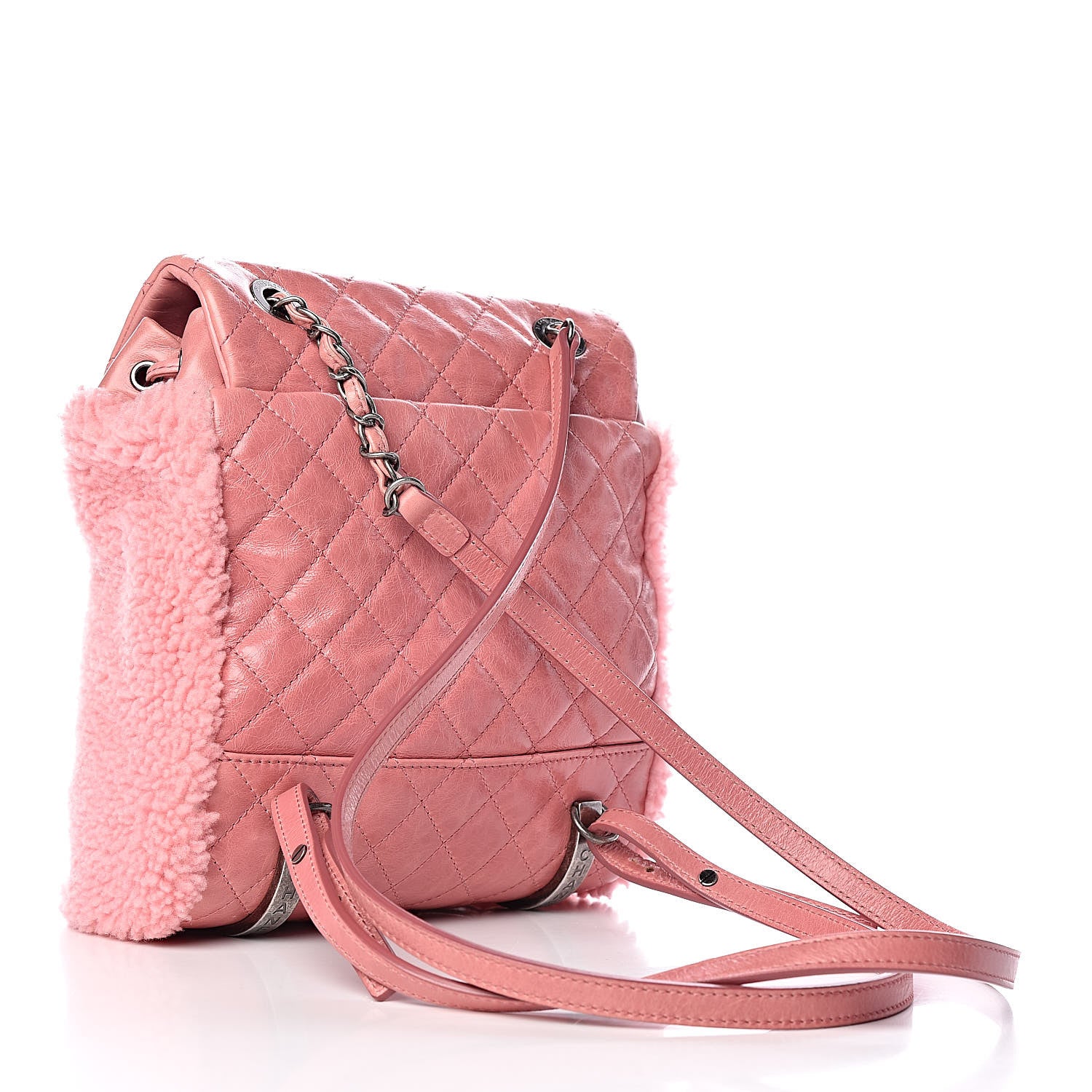 Chanel Glazed Calfskin Shearling Quilted Small Mountain Backpack Pink 3 of 13
