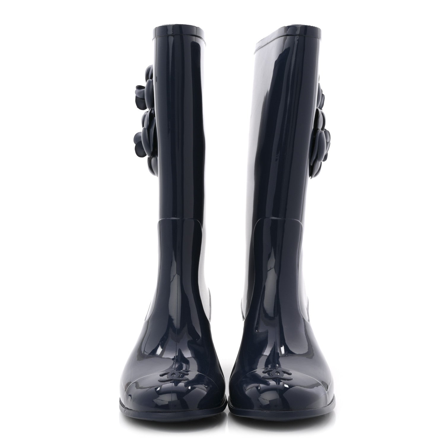 Chanel Rubber Camellia Rain Boots 39 Dark Blue 3 of 10