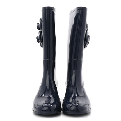 Chanel Rubber Camellia Rain Boots 39 Dark Blue 3 of 10