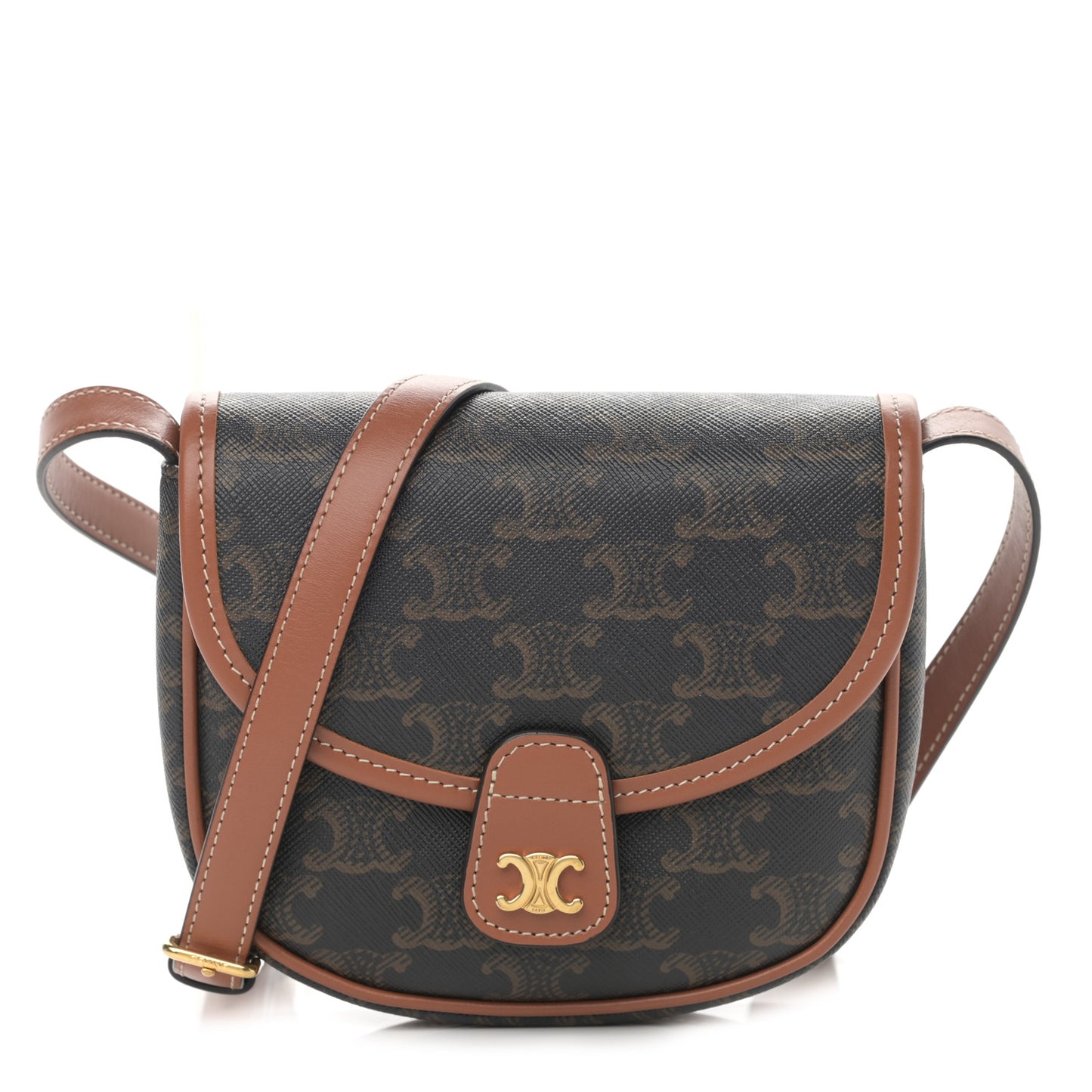 Canvas Calfskin Triomphe Mini Besace Tan