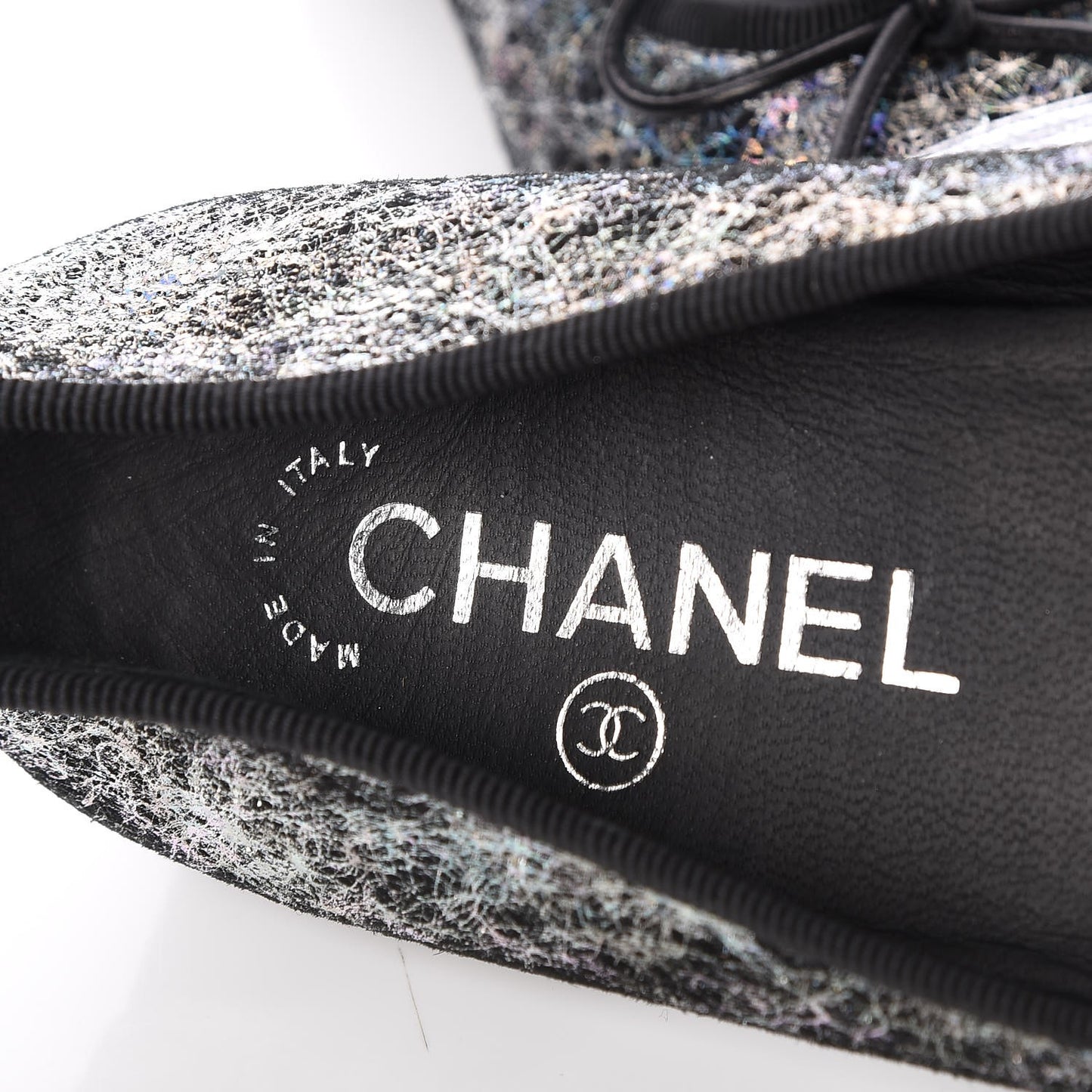 Metallic Calfskin Hologram Cap Toe Ballerina Flats 36 Silver