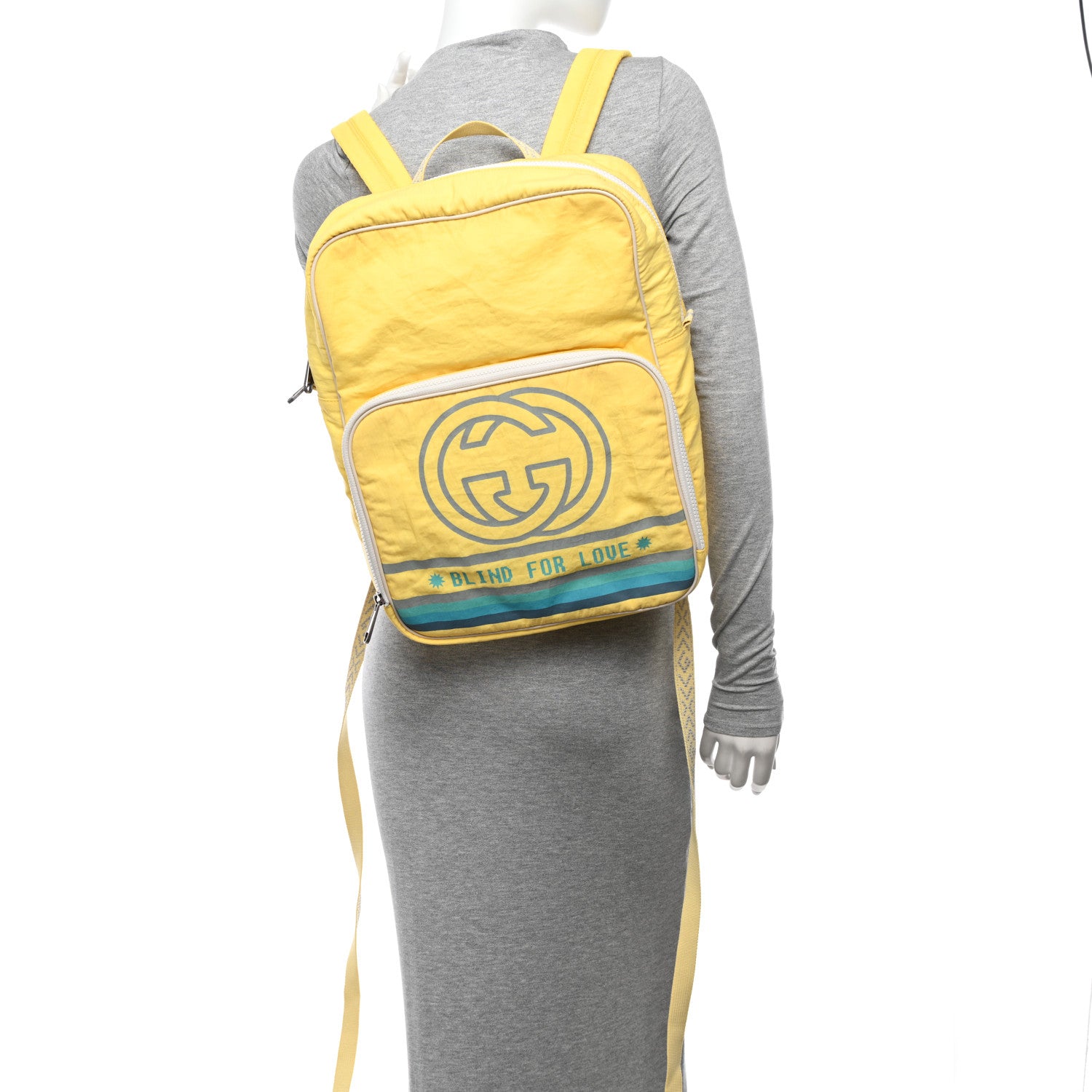 Gucci Nylon Twill Blind For Love Interlocking G Backpack Pastel Yellow Multicolor 2 of 10