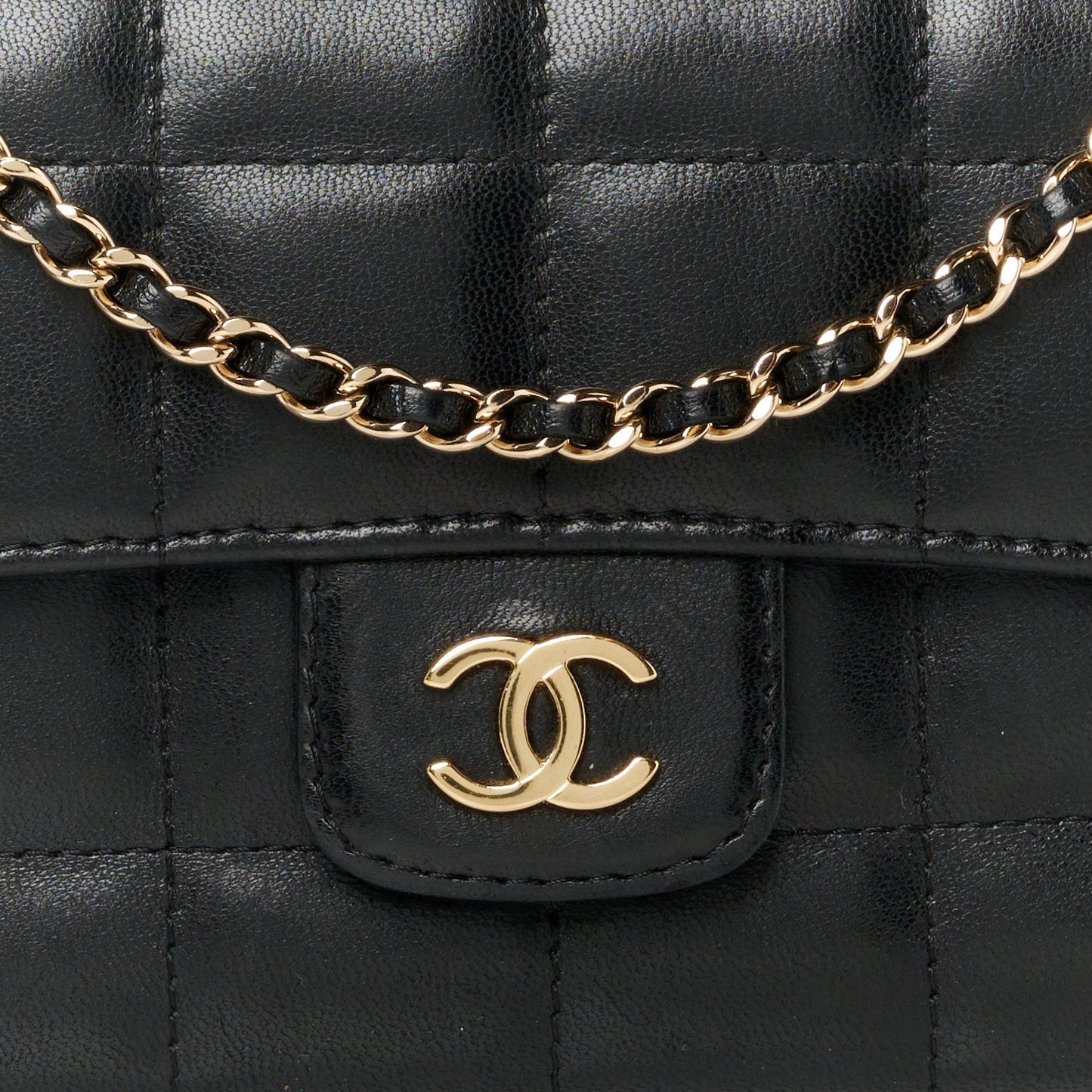 Lambskin Quilted Mini Chocolate Bar Flap Black