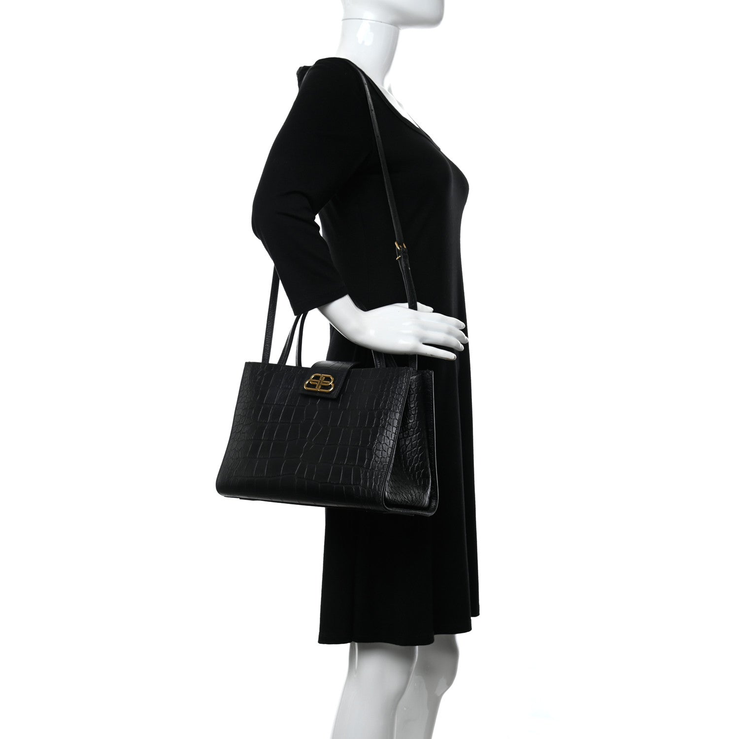 Balenciaga Calfskin Crocodile Embossed Medium Sharp Tote Black 1 of 12