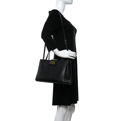 Balenciaga Calfskin Crocodile Embossed Medium Sharp Tote Black 1 of 12