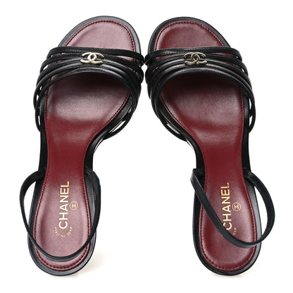 Chanel Goatskin CC Caged Sandals 37 Black 2 of 8