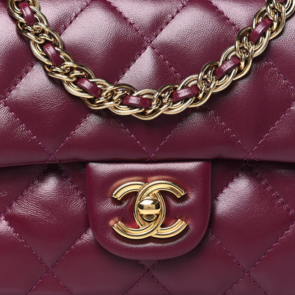 Chanel Shiny Lambskin Quilted Golden Links Top Handle Flap Dark Purple 8 of 11