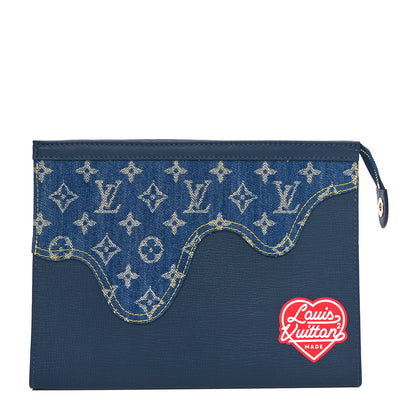 Louis Vuitton X NIGO Taurillon Monogram Denim Drip Pochette Voyage MM Blue 1 of 9