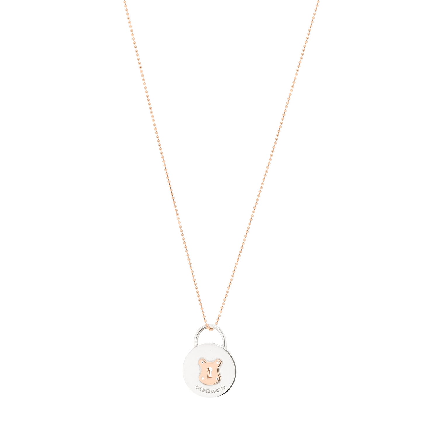 Sterling Silver 18K Rose Gold Round Lock Pendant Necklace