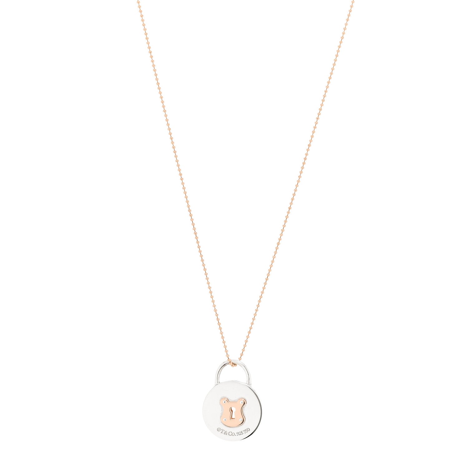 Tiffany Sterling Silver 18K Rose Gold Round Lock Pendant Necklace 1 of 5