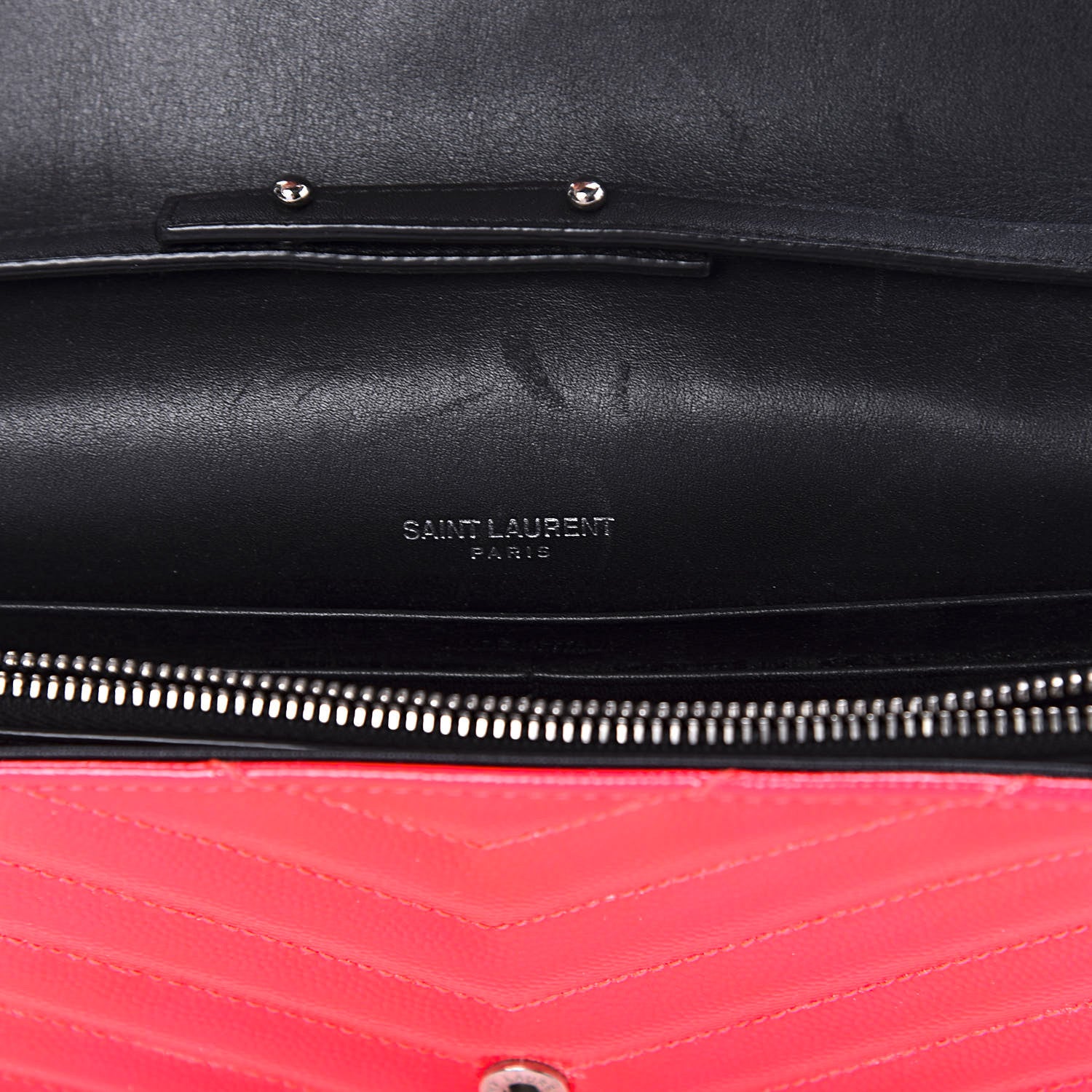Saint Laurent Patent Grain De Poudre Matelasse Chevron Monogram Chain Wallet Neon Pink 8 of 9