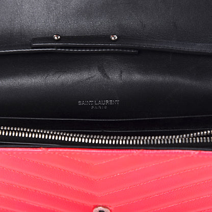 Saint Laurent Patent Grain De Poudre Matelasse Chevron Monogram Chain Wallet Neon Pink 8 of 9