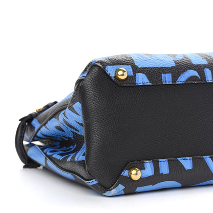 Burberry Grainy Calfskin Graffiti Print Medium Banner Tote Black 8 of 9
