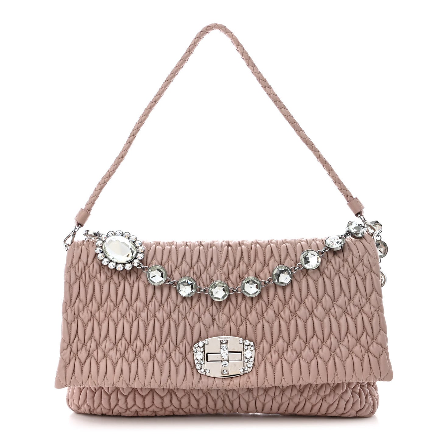 Nappa Matelasse Crystal Flap Clutch Cammeo