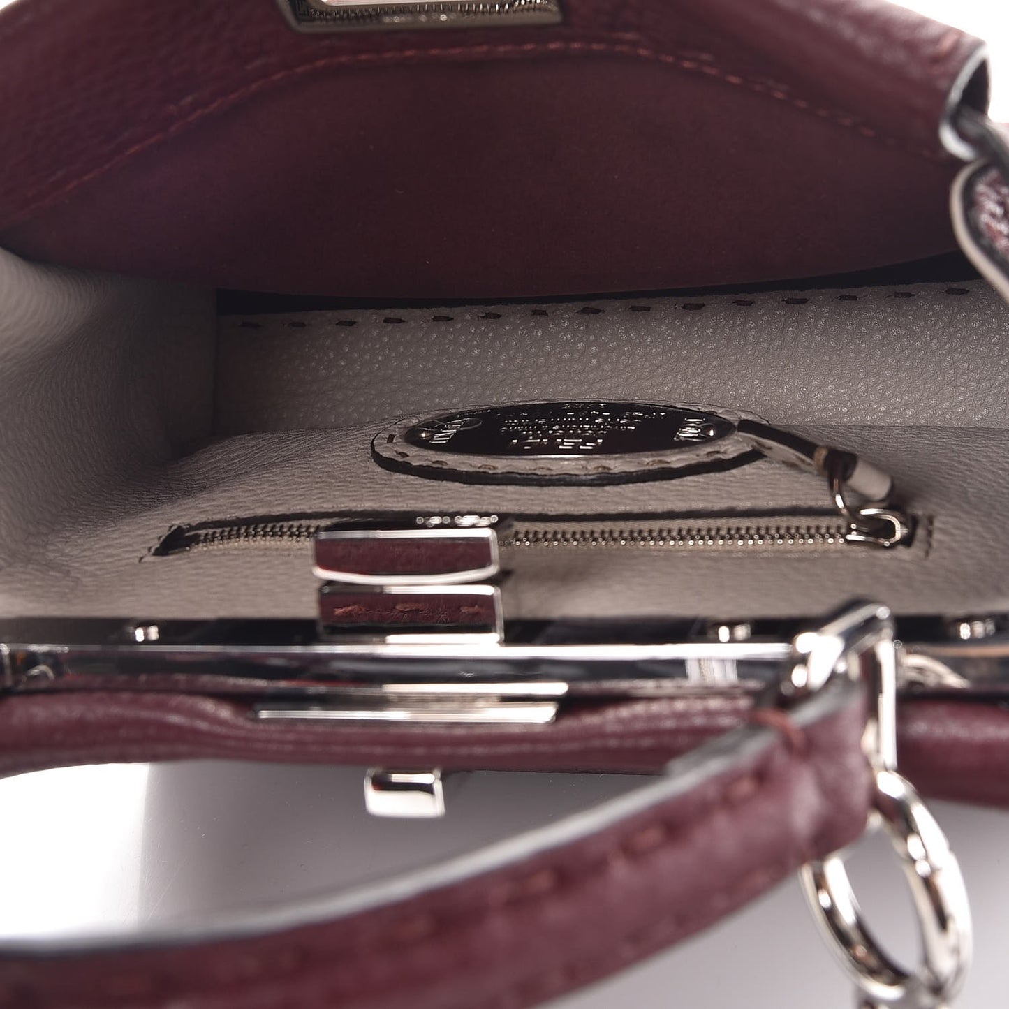 Cuoio Romano Selleria Bi-Color Mini Peekaboo Iconic Satchel Bordeaux Grigio Polvere