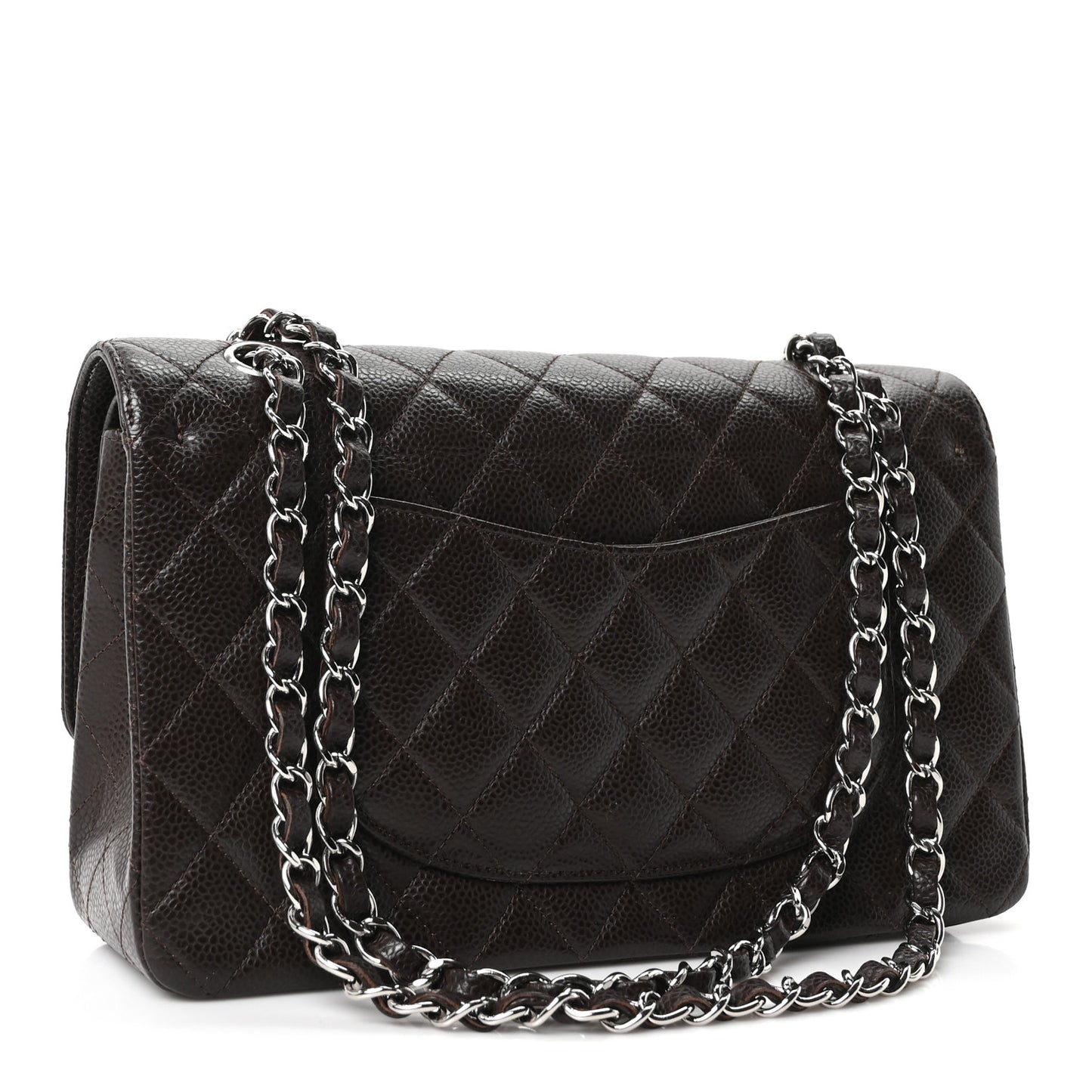 Caviar Quilted Medium Double Flap Brown