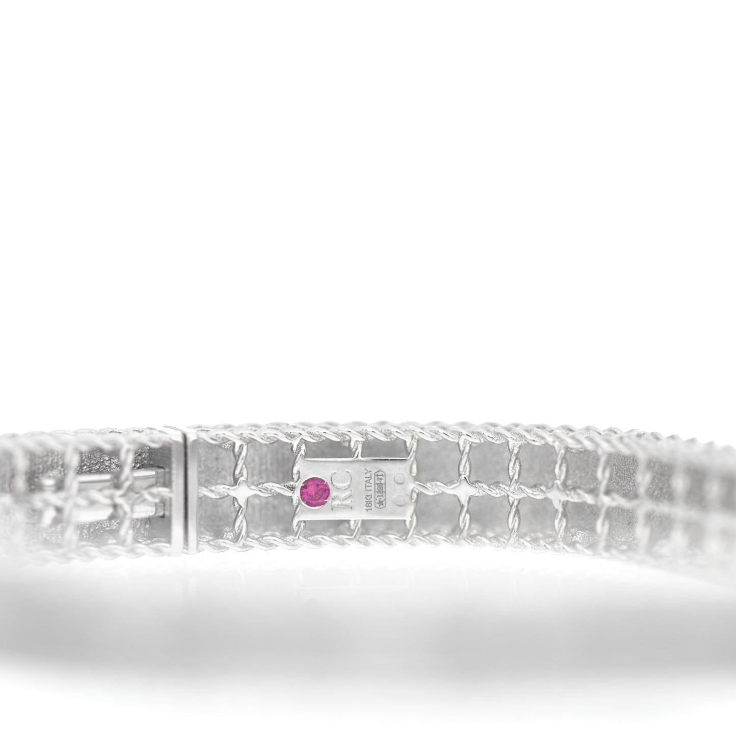 18K White Gold Diamond Princess Satin Fleur De Lis Bangle Bracelet