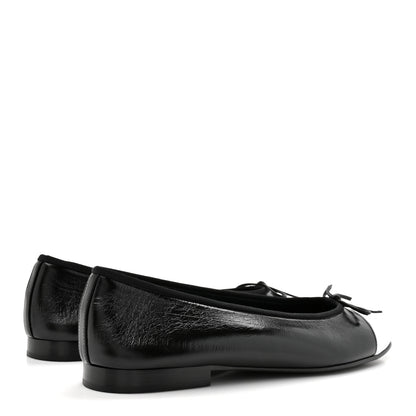 Chanel Crumpled Shiny Lambskin CC Cap Toe Ballerina Flats 40 Black White 5 of 11