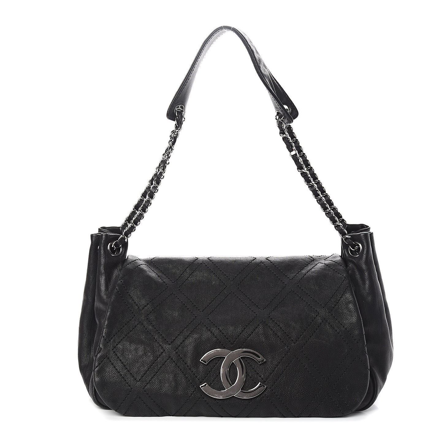 Calfskin Diamond Stitch Small Flap Black