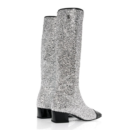 Chanel Glitter Patent Calfskin Cap Toe Fantasy High Boots 35.5 Multicolor Black 4 of 7